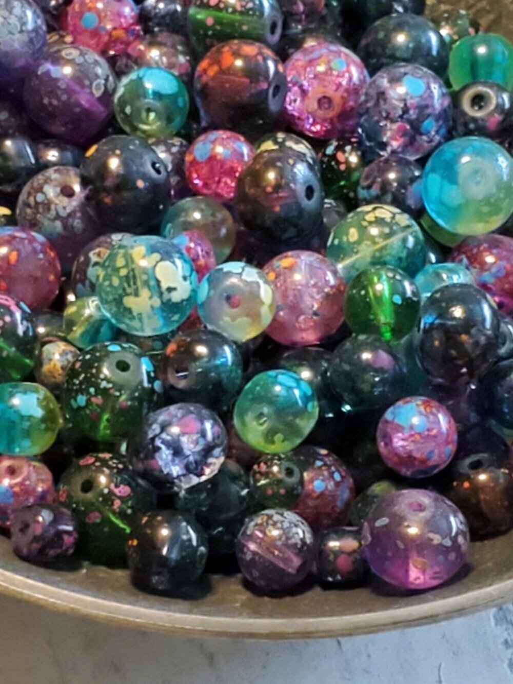 Bulk Lot Mixed Blue Purple Green Mottled 4-8mm Glass Beads 50 pcs